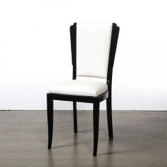 Set of 6 Art Deco Skyscraper Black Lacquer Off White Upholstery Dining Chairs - 4719978