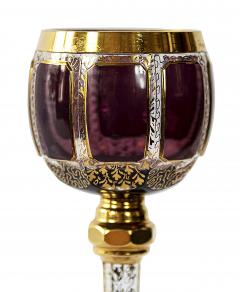 Set of 6 Bohemian Handmade Gilt Glass Wine Glasses - 3112858