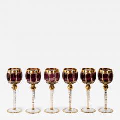 Set of 6 Bohemian Handmade Gilt Glass Wine Glasses - 3115480