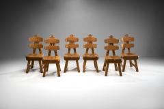 Set of 6 Brutalist Chairs in Solid Oak Spain 1970s - 1317607