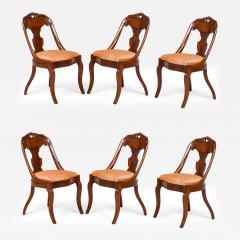 Set of 6 Carved Wood Gondola Dining Chairs with Acanthus Weave Upholstered Seats - 4186342