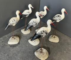 Set of 6 Cast Cement Painted Seagulls Alsace France - 4252095