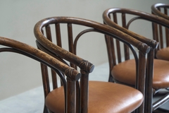 Set of 6 Chairs in Bamboo and Patinated Cognac Leather Mid 20th Century - 4803240