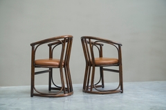 Set of 6 Chairs in Bamboo and Patinated Cognac Leather Mid 20th Century - 4803285