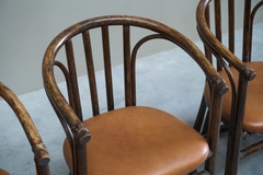 Set of 6 Chairs in Bamboo and Patinated Cognac Leather Mid 20th Century - 4803304