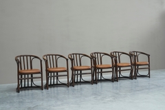 Set of 6 Chairs in Bamboo and Patinated Cognac Leather Mid 20th Century - 4803565