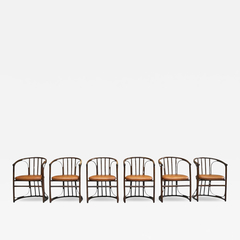 Set of 6 Chairs in Bamboo and Patinated Cognac Leather Mid 20th Century - 4804081