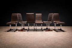 Set of 6 Chairs in Leather Metal Wood Braszenski 1960s - 4545096