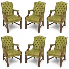 Set of 6 English Georgian Green Tufted Chairs - 4628741