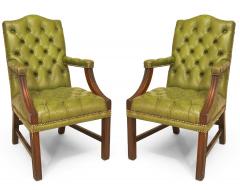 Set of 6 English Georgian Green Tufted Chairs - 4628742