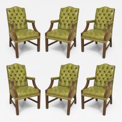 Set of 6 English Georgian Green Tufted Chairs - 4644047