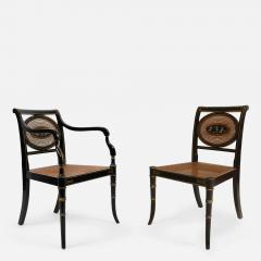 Set of 6 English Regency Black Lacquered Chairs - 2798900