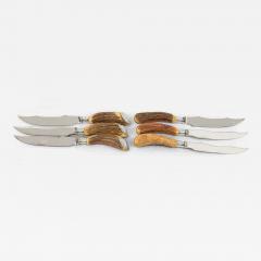 Set of 6 English Rustic Horn Handled Stainless Steel Steak Knives - 4742158