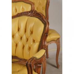Set of 6 French Provincial Style Tufted Yellow Leather Arm Chair Fauteuils - 3605055