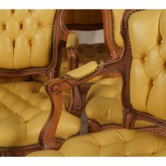 Set of 6 French Provincial Style Tufted Yellow Leather Arm Chair Fauteuils - 3605056