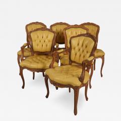 Set of 6 French Provincial Style Tufted Yellow Leather Arm Chair Fauteuils - 3605649
