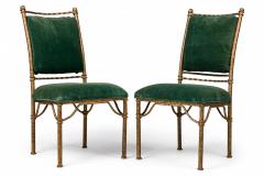 Set of 6 Italian Mid Century Gilt Iron and Green Velvet Side Chairs - 4172622