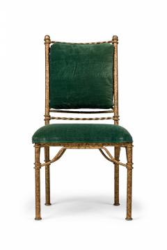 Set of 6 Italian Mid Century Gilt Iron and Green Velvet Side Chairs - 4172623