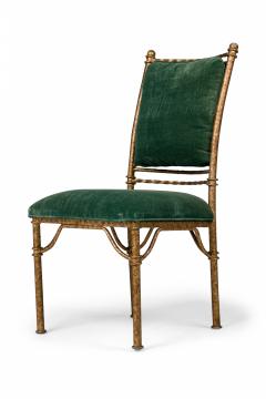 Set of 6 Italian Mid Century Gilt Iron and Green Velvet Side Chairs - 4172624
