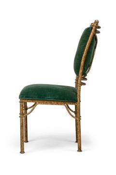 Set of 6 Italian Mid Century Gilt Iron and Green Velvet Side Chairs - 4172625