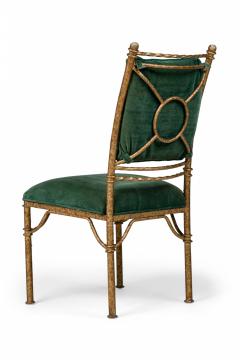 Set of 6 Italian Mid Century Gilt Iron and Green Velvet Side Chairs - 4172626