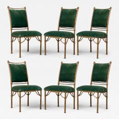 Set of 6 Italian Mid Century Gilt Iron and Green Velvet Side Chairs - 4222019