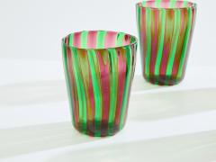 Set of 6 Italian Murano green and purple glass tumblers 1980s - 3956330