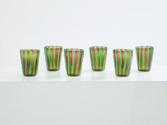 Set of 6 Italian Murano green and purple glass tumblers 1980s - 3956334