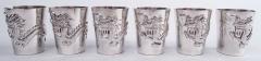Set of 6 Japanese Silver Firewater Dragon Shot Glasses - 3770041