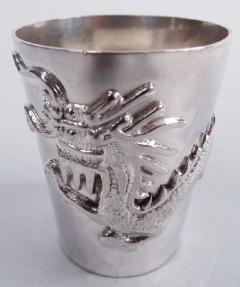 Set of 6 Japanese Silver Firewater Dragon Shot Glasses - 3770043