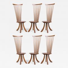Set of 6 Jeffrey Greene Mid Century American Modern Walnut High Back Dining Side - 4646644