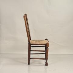 Set of 6 Large English Ladder Back Oak and Rush Dining Chairs - 4314433
