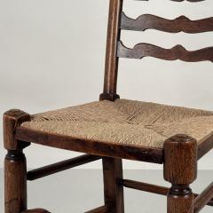 Set of 6 Large English Ladder Back Oak and Rush Dining Chairs - 4314438
