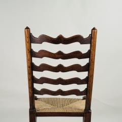 Set of 6 Large English Ladder Back Oak and Rush Dining Chairs - 4314440