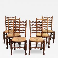Set of 6 Large English Ladder Back Oak and Rush Dining Chairs - 4319121