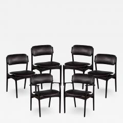 Set of 6 Mid Century Modern Black Leather Dining Chairs - 2541153