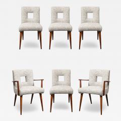 Set of 6 Mid Century Modern Walnut Cutout Back Arm Side Chairs by Paul Frankl - 4515377