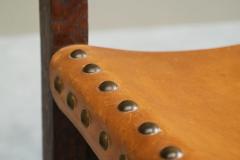 Set of 6 Mid Century Spanish Style Chairs in Patinated Cognac Leather and Studs - 4394865