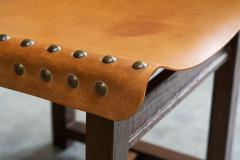 Set of 6 Mid Century Spanish Style Chairs in Patinated Cognac Leather and Studs - 4394868