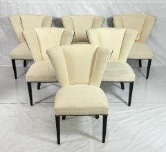 Set of 6 Mid Century Tuxedo Dining Chairs Ebonized Wood Brass Nailheads - 4766933