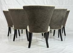 Set of 6 Mid Century Tuxedo Dining Chairs Ebonized Wood Brass Nailheads - 4766936