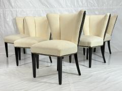 Set of 6 Mid Century Tuxedo Dining Chairs Ebonized Wood Brass Nailheads - 4766944