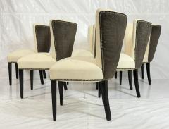 Set of 6 Mid Century Tuxedo Dining Chairs Ebonized Wood Brass Nailheads - 4766948