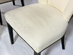 Set of 6 Mid Century Tuxedo Dining Chairs Ebonized Wood Brass Nailheads - 4766964