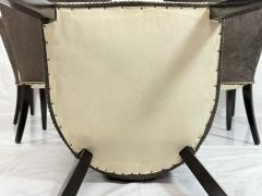 Set of 6 Mid Century Tuxedo Dining Chairs Ebonized Wood Brass Nailheads - 4766965