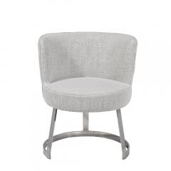 Set of 6 MidCentury Barrel Form Chrome Banded Dining Chairs in Holly Hunt Fabric - 3523736