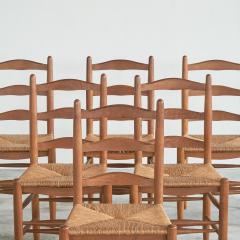Set of 6 Midcentury Oak and Rush Chairs 1950s - 4608708