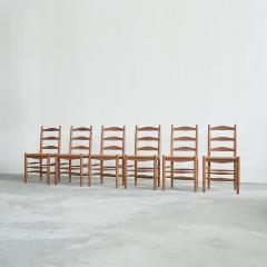 Set of 6 Midcentury Oak and Rush Chairs 1950s - 4608713