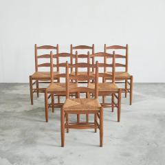 Set of 6 Midcentury Oak and Rush Chairs 1950s - 4608714