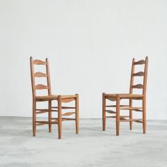 Set of 6 Midcentury Oak and Rush Chairs 1950s - 4608716